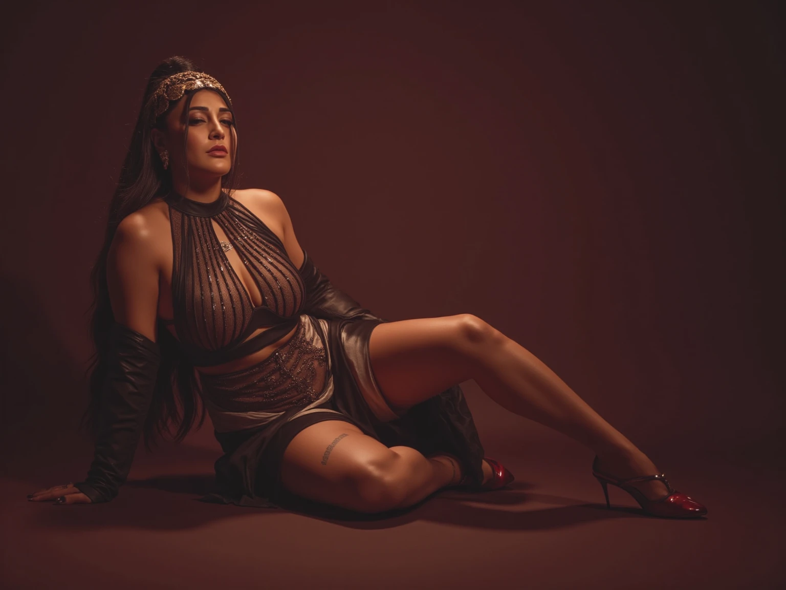 araffe woman sitting in a chair with her legs crossed, thick legs, on her throne, photoshoot, juicy legs, crossed legs, full legs, sitting on her throne, massive legs towering over you, thick thighs, solo photoshoot, glossy magazine photoshoot, photo from a promo shoot, lowres, posing for playboy photoshoot, legs crossed, photo shoot, sunny leone
