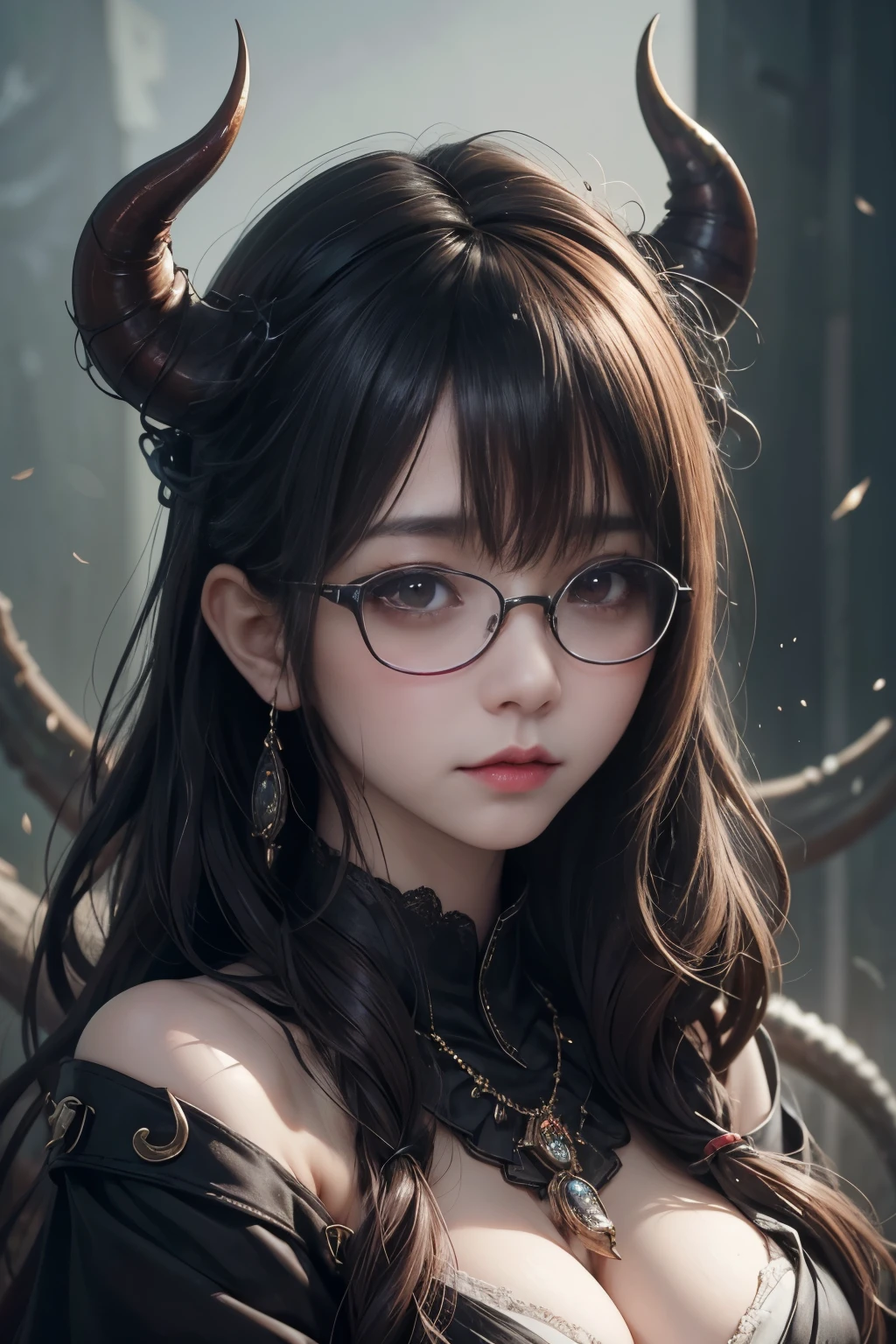 background（Black Night Sky，Big Moon），Woman close up，Wearing a white shirt、Purple Hair，Very long hair，very thick braids，Purple eyes，big 、((Glasses))、realistic girl rendering, 8k artistic german bokeh, Enchanting girl, Realistic girl, Gurwitz, Gurwitz-style artwork, Girl Roleplay, Realistic 3D style, cgstation Popular Topics,, 8kポートレートレンダリング,（truth，truth：1.4），Wear pink pajamas，巨big ，Sparkling eyes，Purple eyes、(Highest quality,4K,8k,High resolution,masterpiece:1.2),Very detailed,(Realistic,photoRealistic,photo-Realistic:1.37),Mythical monster,Beast-like creature,Muscular,Six big legs,Stand like a gorilla,Red fur covering the body,two big horns,Drill teeth,Sharp Claws,huge shape,Burning Fire Magic,Energy aura,A threatening presence,Glowing Eyes,Intimidating posture,Dark Environment,Smoke-filled air,Ominous Shadow,Majestic and fierce,Explosive power,Vibrant colors,bold,Horror art style,Moving configuration,Dramatic lighting,Rib Layer,large sharp teeth,Sharp Edges,Very detailedスケール,Burning Crack,Burning Flames,Furious look,Burning with anger,Surrounded by sparks and embers