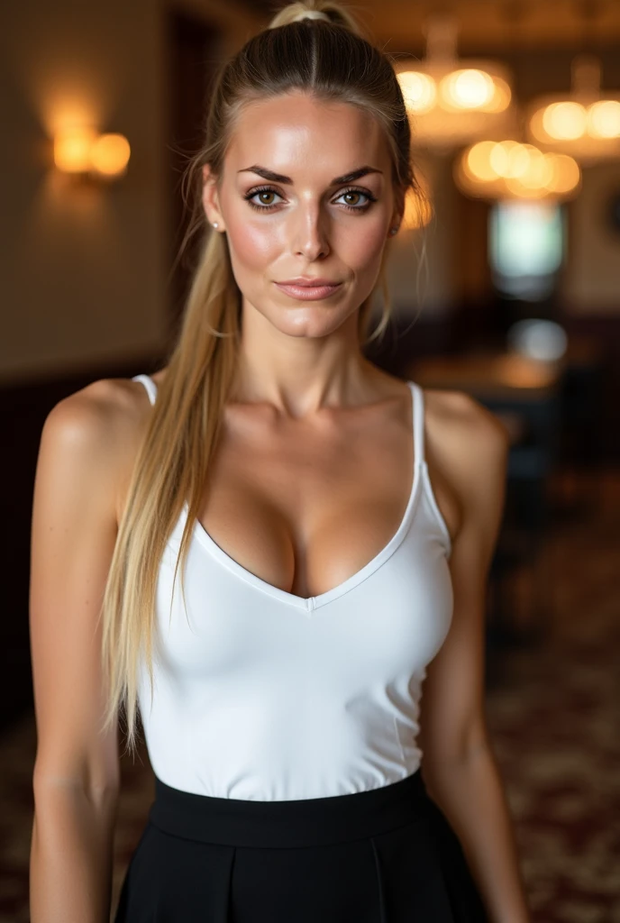 tight pants wearing big tits girl on coffee shop, sexy body, medium girl with sexy ass and bouncy attractive tits, nude without top