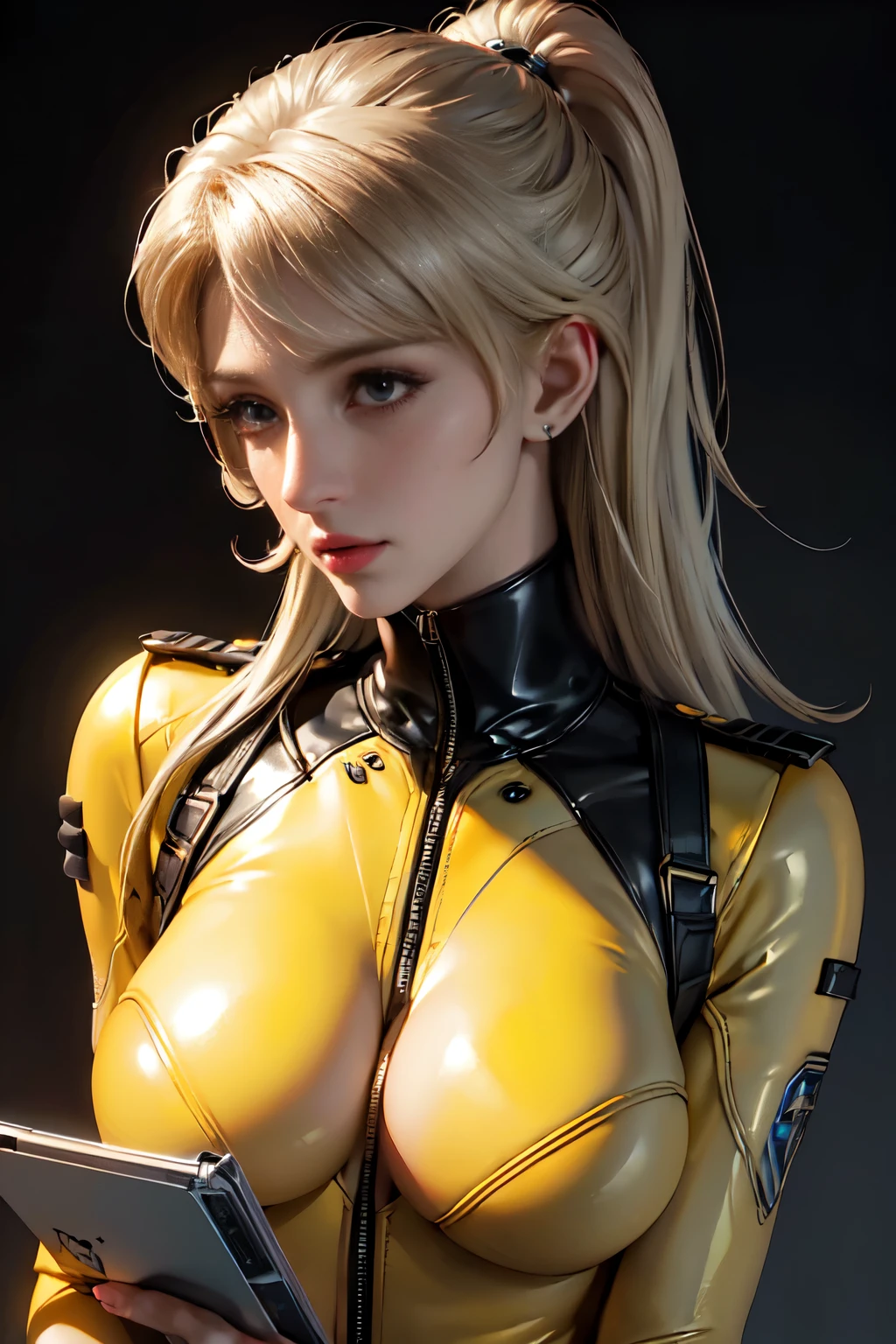 good quality, best quality, photo-Realistisch, Rohfoto, Realistisch, ultra Realistisch 8k cg, ultradetailliert, High Resolution, Meisterwerk, 1Girl, 19yo, long golden blonde hair, bangs, blaue Augen, Detailliertes Gesicht und Augen, Nahaufnahme, Komplizierte Details, Detaillierte Textur, fein detailliert, latex crop top, jewelery around neck, medium breasts