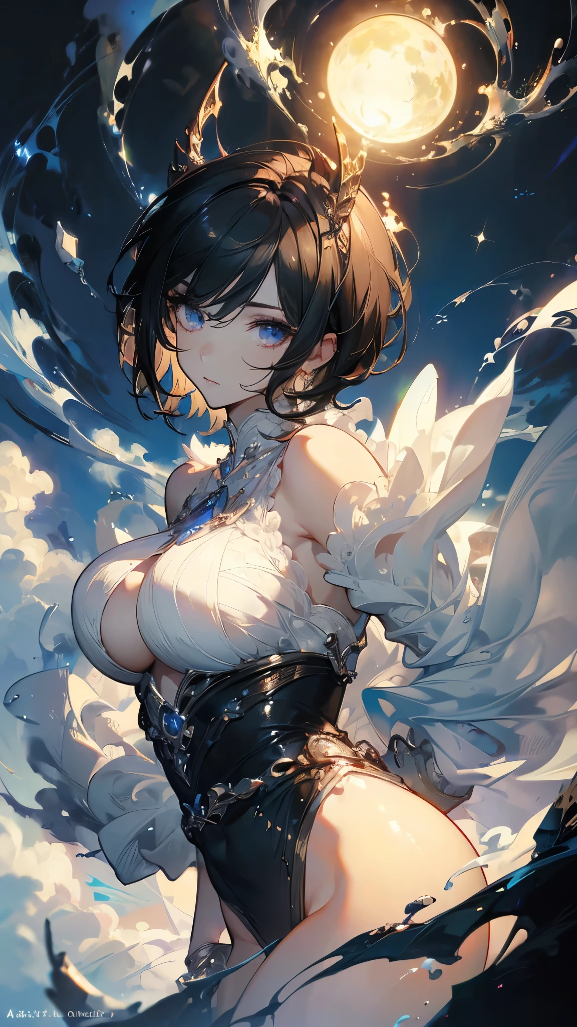 Medium Hair, Shiny hair, Floating hair, sparse bangs, shairband, Hair Flower, Whistle around the neck, Mole under the eyes, Heart-shaped pupil, Cute smile with mouth open and white teeth, earrings, Heart Earrings, blush, Shy, Parted lips, lickling lips, full blush, Heavy breathing, Verism, Hyper-Realism, surrealism, depth of fields, tits out、F1.2, 135 mm, canon, foreshortening, nffsw, retinas, masutepiece, ccurate, Anatomically correct, Textured skin, Super Detail, high details, High quality, awardwinning, Best Quality, hight resolution, 1080p, hard disk, 4K, in 8K, 16K, Blouse, Miniskirt,