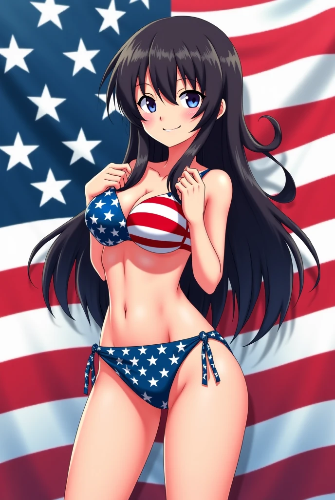 (fay wray, age 25, bombshell swimsuit american flag pattern, waving an american flag), American flag in the background, flirty joyous poses