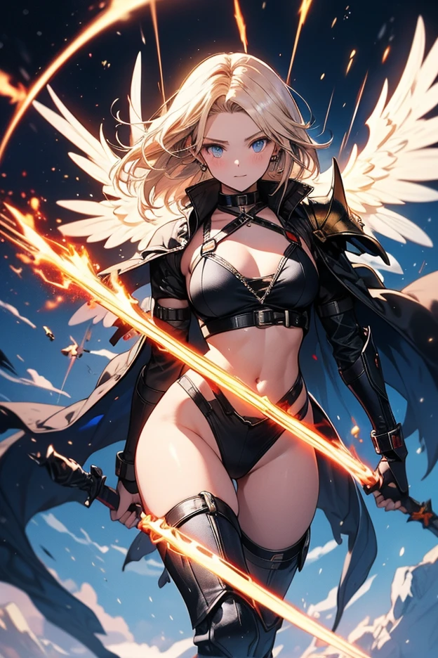 (Finest quality)),(超A high resolution),(ultra-detailliert),(Meticulous portrayal),((The most picturesque work of art),Ultra-Precision Art,The art of astounding depiction, Fantasyart:1.5, (female angel wielding a spear:1.7),Beautiful and well-groomed face:1.5,Angry face:1.3,(Toned body:1.6),((Stab a spear at the demon that is hidden at the bottom of the screen.:1.8))