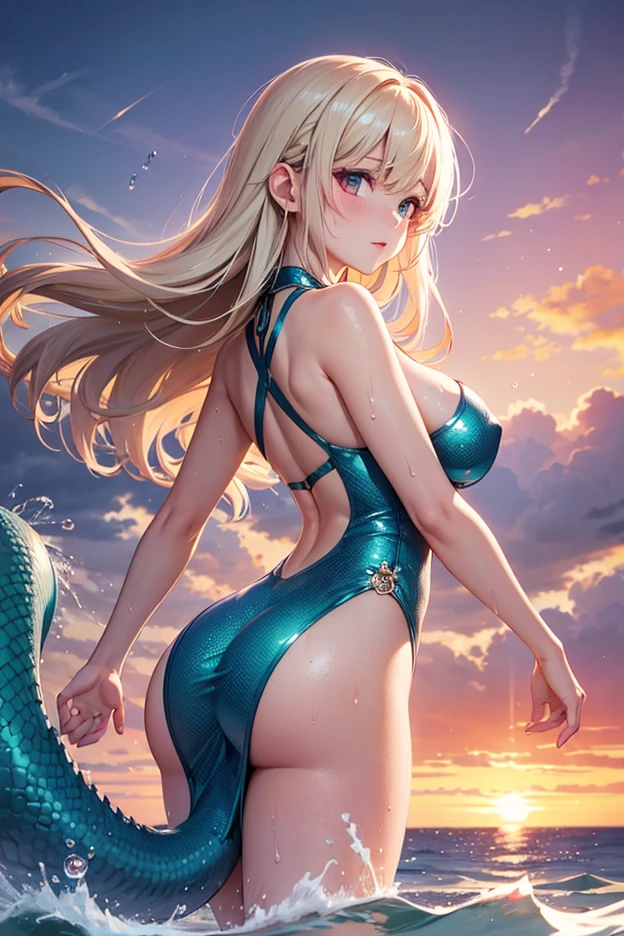 The sexiest snake woman with a natural snake tail like a mermaid tail facing the camera 


