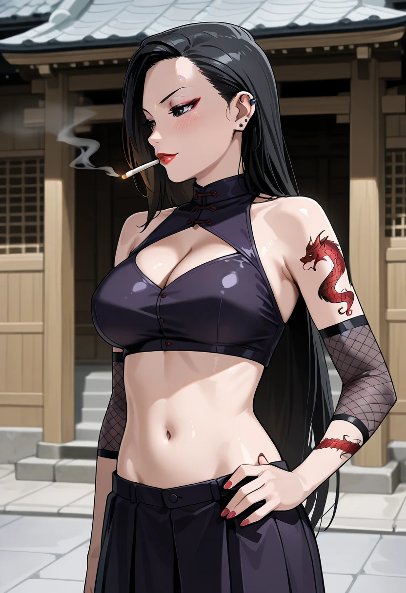 tmasterpiece， High- sharpness， high high quality， 详细的脸， detailed body render， 1girll， 独奏， hyuga hyuga， Hinata sleeveless clothing，big cleavage breasts，， sleeveless shirts， Fishing net clothing， （Dark  skin），Dark lips， Unzipped jacket， no brassiere， breasts out，， standing on your feet， Be red in the face， （on bedroom），Sexual huge breasts cleavage，abused，skin，darkly，Dark，Lori huge breasts cleavage，BDSM，Black skin，blacksilk，Redlip，lipsticks，Hinata Hinata，Black skin，dark lipstick，cigarettes，smokeing，sweat leggs，liquids，african man，Filled with liquid，Whore，bitch，婊化，Blockbuster lipstick，White liquid，sexl，depraved，sexl，tit，Obscene lines，Tattooed with,bbc，Red lipstick，Hollow-out on，uterus，depraved，Evil depravity，prengant，pregnant belly