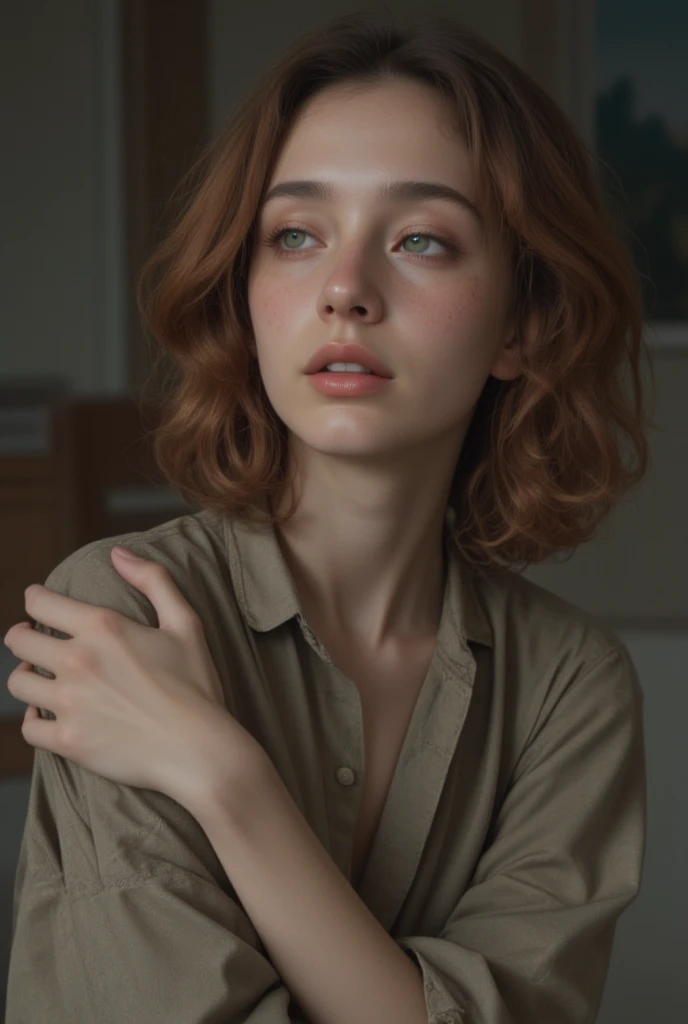 (Best Quality,4k,8K,hight resolution,Masterpiece:1.2),Ultra-detailed,handsome girl,redhead hair,Green eyes,freckles,Cascading haircut,Luxurious hairstyle,illustartion,soft-lighting,bright colours