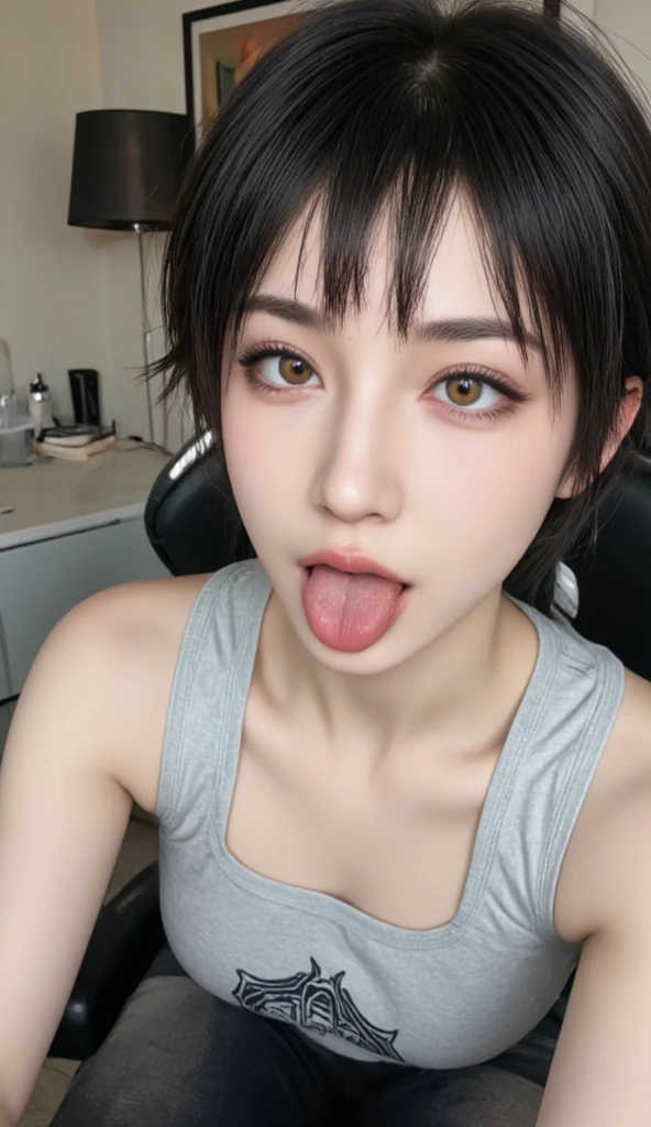 woman, beautiful girl, 、 Baby Face, Realistic skin of the highest quality, Eyes are focused, 20-year-old, Sticking out tongue, Focus on the mouth, Open your mouth, Long Tongue, saliva, Open your mouth , You can see inside the mouth, Open your mouth Sticking out tongue, Realistic tongue、Provocative eyes、look up、attractive、