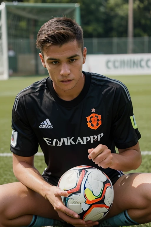 A anime type boy sitting up a chair and watching Ronaldo and his jarsi number is 7 and name piyas