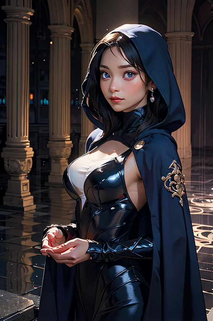 masterpiece, best quality, highres, highly detailed , <lora:Mona106_2023-10-04_223152:1> Mona106, 1girl, Cloak, tights, black stockings, black gloves, jumpsuit
, Lovely armpits,