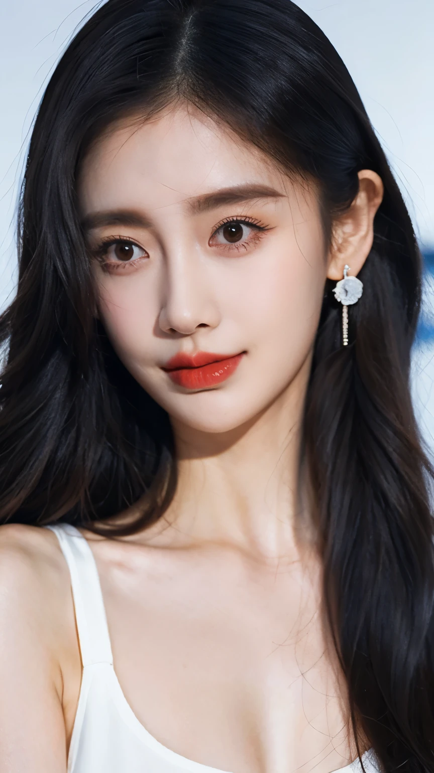 Ultra HD resolution,artistic photos,21year girl,earrings,long hair,Cold white skin,E cup,show out messy hair , messy hair ,Ruddy face,dress less