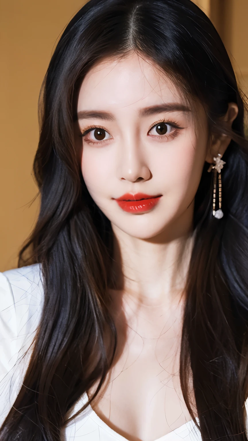 Ultra HD resolution,artistic photos,21year girl,earrings,long hair,Cold white skin,E cup,show out messy hair , messy hair ,Ruddy face,dress less