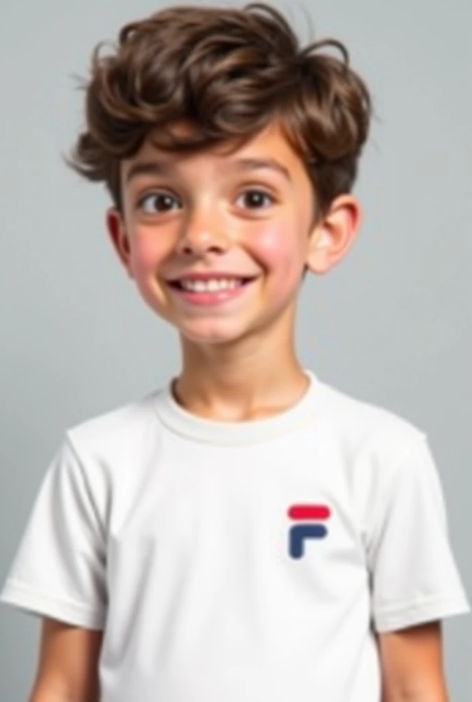 A boy with curly hair white and red line t shirt is playing game in Mobile