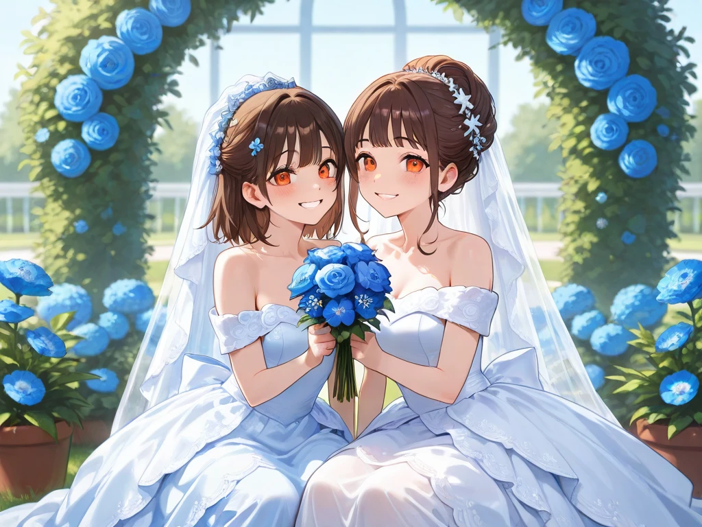 1bride, 1woman, 1girl, wedding dress, flower field, a lot of flowers, 