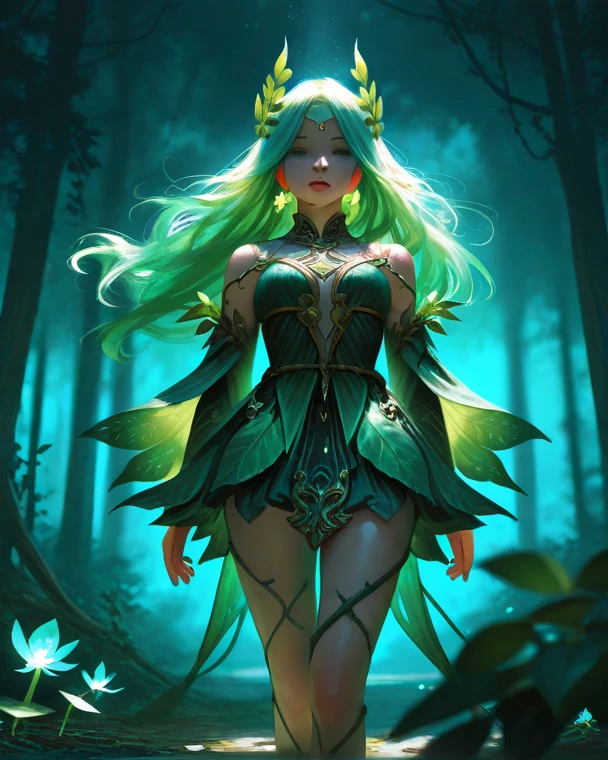 full body character portrait, Forest elves, (best qualtiy,8K,tmasterpiece:1.3),Green hair,Petite body,(美丽细致的眼睛), (Super detail), (Desktop Wallpapers), (Detailed face),shadowy, Cthulhu,, atmosphric perspective, zori,Anti – Aliasing: 5D, lightpainting, colours、 Beautiful face,perfect figure beautiful woman:1.4, Clear facial features, Symmetrical transparent wings, stunning detailed