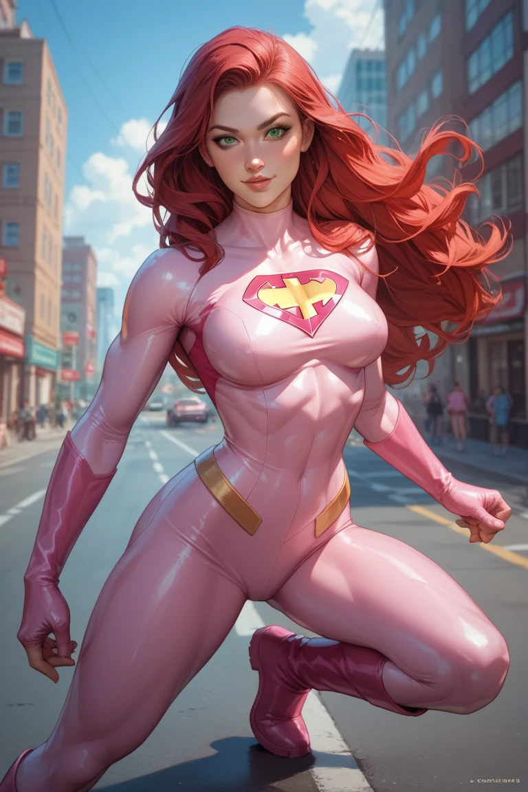 ((derpibooru_p_95)), solo, anthro, pinkie pie, superhero, bodysuit, cape, superhero movie action scene