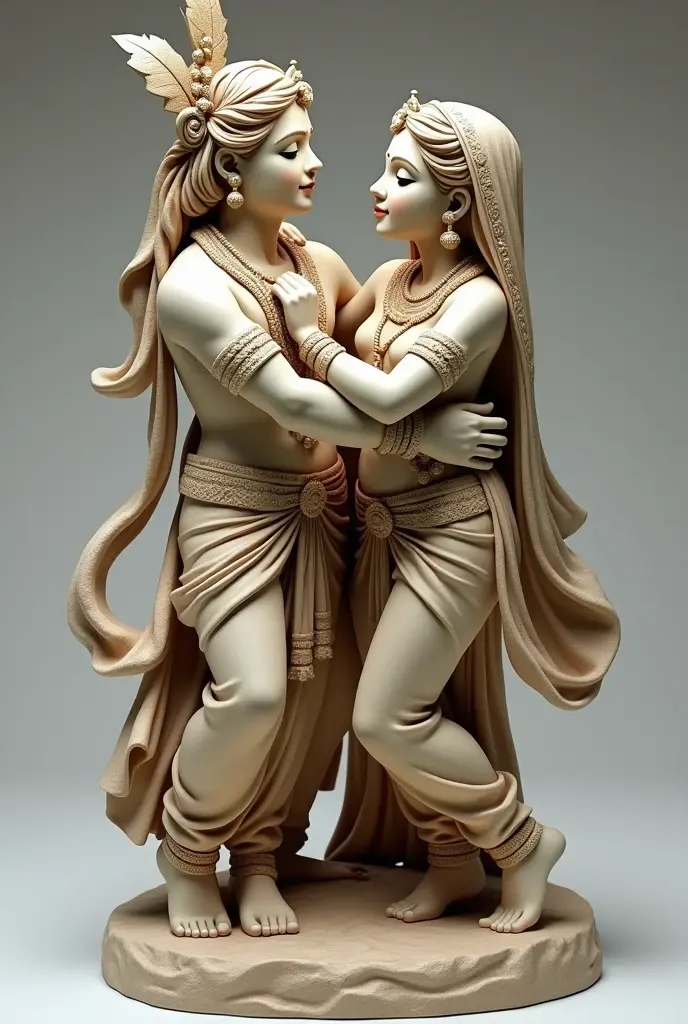 Radha is  lord  krishna men ,radha sit on krishnas shoulders  pose
Statue with dass




,both clear faces back colur