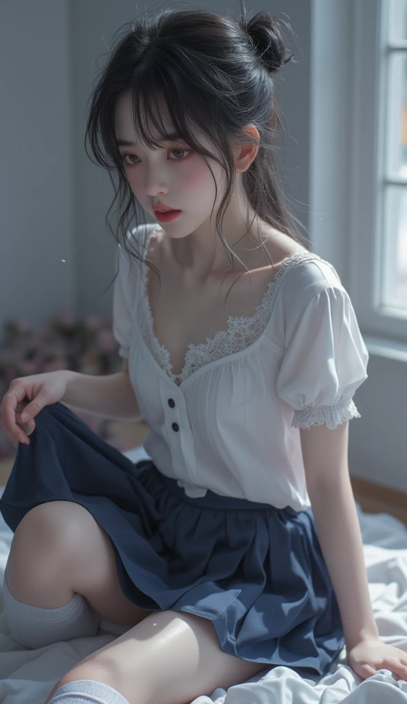 ((((((16 years old))))))、Aya Ueto : 1.2、A charming face、Young face、(((beautiful girl)))、(((A beautiful woman)))、Beautiful woman、Cute woman、Innocent face、((Ultra-detailed face))、((Detailed lips))、((Detailed eyes))、((double eyelid))、(((Beautiful Face)))、(((Beautiful, well-shaped eyes)))、(((Beautiful, well-shaped lips)))、Very Short Hair、ponytail、Pixie cut、BREAK、、BREAK、((((((Wearing school uniform))))))、BREAK、8 heads、(((slender)))、(((Slim body)))、(((Thin body)))、(((Slim woman)))、(((Flat Chest:1.2)))、BREAK、Photographic quality、Natural light、(フォトRealistic:1.4)、(Highest quality:1.2)、(Ultra-high resolution:1.2)、、RAW Photos、Realistic、High Detail、Film Grain、Detail Skin、Symmetrical、Delicate skin、Real human skin、pores、Super detailed、Detailed、(masterpiece : 1.2)、Thin face、Sharp Face、Small Face、Small face、Narrow shoulders、Small shoulders、Small shoulders幅、Slim shoulders、Narrow shoulders幅、Beautiful Japanese Woman、Beautiful Korean Woman、Slim womanモデル、Young Gravure Idol、Realistic young gravure idol、Young Sensual Gravure Idol、Young Pretty Gravure Idol、Japanese Model、Young Gravure Idol、((From the knee up))、((((Wearing lacy underwear))))、Showing small breasts、She spreads her legs and shows her pussy、Leg spread、(arms behind back:1.0)、having sex、Expressions of ecstasy : 1.4、Squirting、missionary position, spread legs, legs up、Her butt is facing me