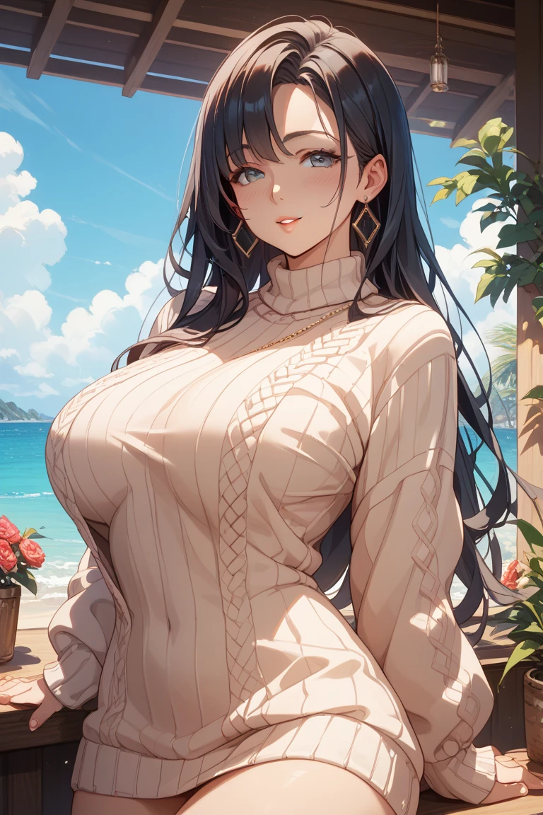 foto de S347_LanFairbain,uma mulher atraente,em um (bar:1.1),vestindo um (vestido de gola alta:1.1),(sorridente),(4K, foto crua, melhor qualidade, profundidade de campo, ultra high resolution:1.1),(absurdos, intricado, fotorrealista, obra de arte, ultra-detalhado:1.1),