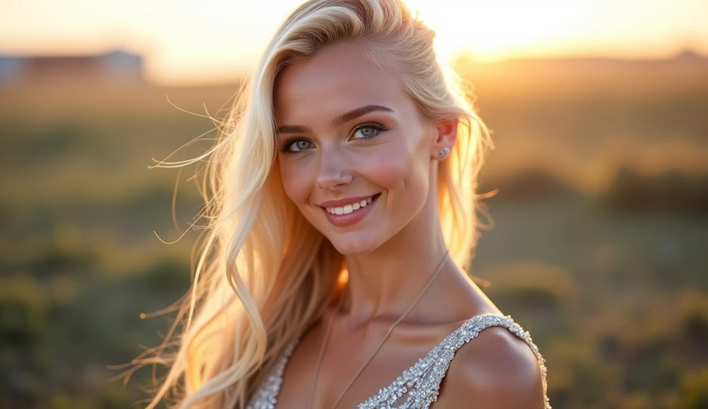 gorgeous, beautiful, 21 years old scandinavian, white hair in a bun, best portrait photo ever, men magazine portrait, beautiful smile, perfect teeth, seductive, flirty, face photo, stunning mountain view backgound,  smiling, detailed skin, realistic, photo-realistic, 8k sharp focus, highly detailed, full length frame, High detail RAW color art, piercing, diffused soft lighting, shallow depth of field, sharp focus, hyperrealism, cinematic lighting