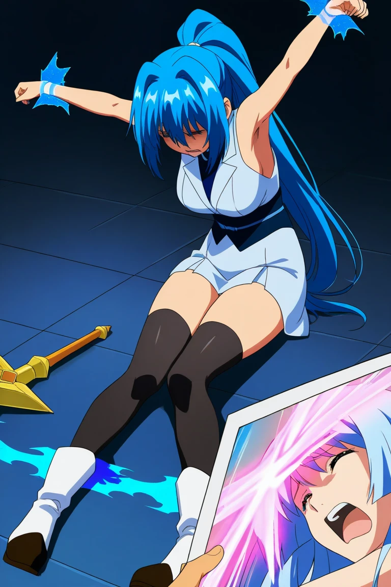 (best quality,4k,8k,highres,masterpiece:1.2), ultra-detailed, highly detailed texture, intricate details, A cute teenage angel with blue eyes, drawn in anime style, 1girl, , , 10 years old, medium blue hair, hair flaps, pink ribbon on head, well-formed face, blue eyes, angel girl, white blouse, puffy short sleeves, red ribbon, angel wings, long white skirt, red shoes, frills, ribbon head, A pair of angel wings on the back, from behind, to lift up one’s skirt, cowboy shot, from front, standing , raise one leg, crossed arms, arms up behind, arms behind back, hand between legs, put hands hip, one hand on hip, forward hands, arms raised in the air, punch hands, peace sign, waving, put up index finger, sit, lie down, closed eyes, lie face down, looking back, put one hand chest, leaning forward, cleavage, close up, horizontally outstretched arms, horizontally outstretched legs, front view, front face