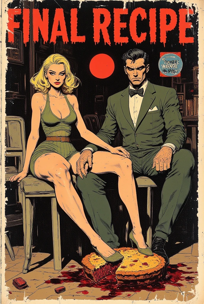 Tall, handsome, statuesque, courageous, adult man - golden-haired blonde, dressed in an expensive branded business suit, long straight platinum hair, blue eyes, long bangs, he hugs an incredibly beautiful young femme fatale blonde, she is dressed in a luxurious thin silk scarlet dress, with open shoulders, thin berets with rhinestones, the dress highlights her perfect figure, long golden hair gathered in a beautiful hairstyle decorated with pearls, beautiful branded jewelry, high-heeled shoes, a clutch bag. They are in love with each other. Full-length image. An expensive restaurant. A romantic setting.