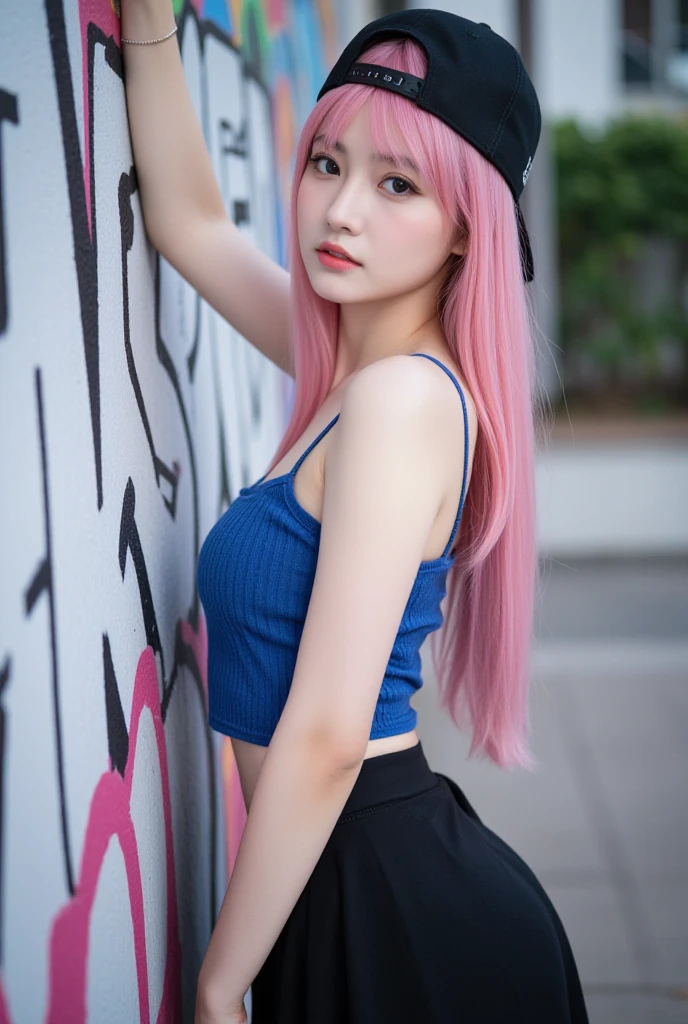 (show your butt hole:1.3),One person girl,View Lens,Pink Hair,Wear ,masterpiece,high quality,8K,最high quality,Realistically,Vivid details,One huge breasted girl,Adorable,Beautiful face with lots of detail,One Man,View your viewers,The street faces the wall,Standing on the street,uniform,Perfect detail。