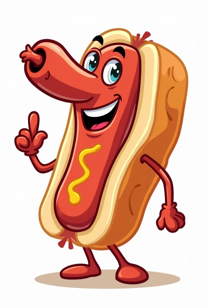 cartoon hot dog running with thumbs up, hot dog, weenie, anonymous as a sausage, hotdogs, sausage, hd illustration, mascot illustration, white bg, yummy, full body mascot, cartoon illustration, sausages, harry volk clip art style, chorizo sausage, sports mascot, high school mascot, 5k, 5 k, covered in ketchup, by Joe Bowler