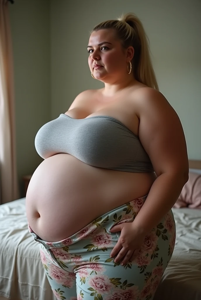 Fat pregnant blonde Icelandic model, curly hair, blushed, happy, casual clothes, Big lips, chubby body,bbw, morbidly obese, pregnant belly, weight gain, outdoor park