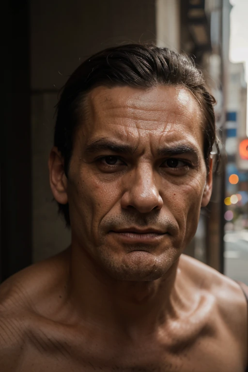 Handsome men,Japan in their 40s,Bearded,dandy,musculature,Upper body portrait,人物,put your hand on your chin,Gray background