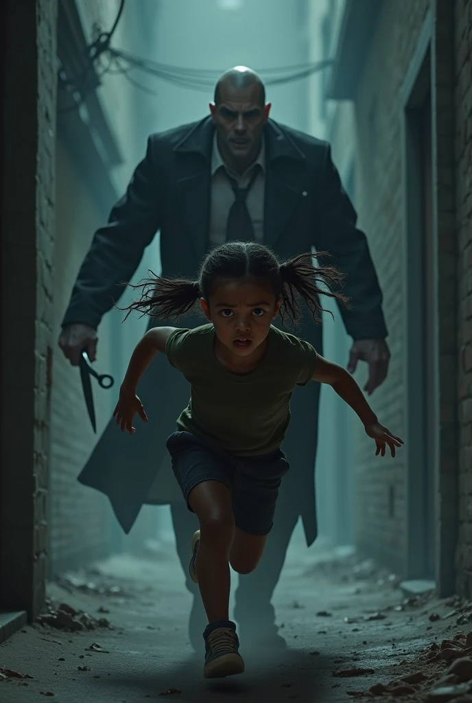 ((Highest quality)), ((masterpiece)), (horror movie posters), A grey female pigeon wearing an off-white collared short-sleeve shirt, a light brown vest, a knee-length black skirt, dark green socks and black shoes, Female Pigeon vs Jason, Running from Jason, Muscular grey female pigeon、Photorealistic images