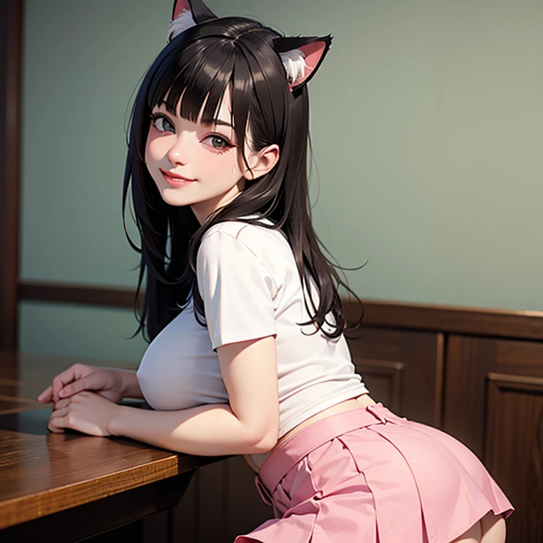 Waifu-chu (busty young Asian woman (age 20), furry ears, furry boots, big eyes, enthusiastic expression, nude) is posing nude enthusiastically on the bed, open legs. pokemon font 'waifu waifu!'
