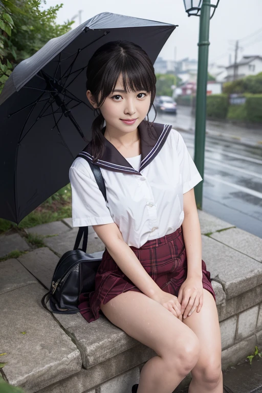 japanese , idol , bangs , Summer clothes , rain , umbrella , Navy Socks , loafers