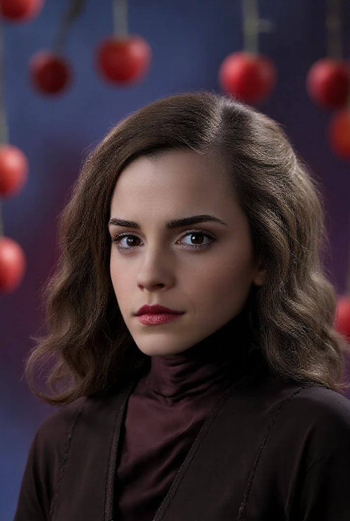(Emma Watson), sexy sayian armor, scouter, earrings, (monkey tail, long tail), Red leotard, white gloves, bare shoulders, Big Breasts, smile, Long Straight Hair, (studio lighting, hard light, sony a7, 50 mm, matte skin, pores, colors, hyperdetailed, hyperrealistic)