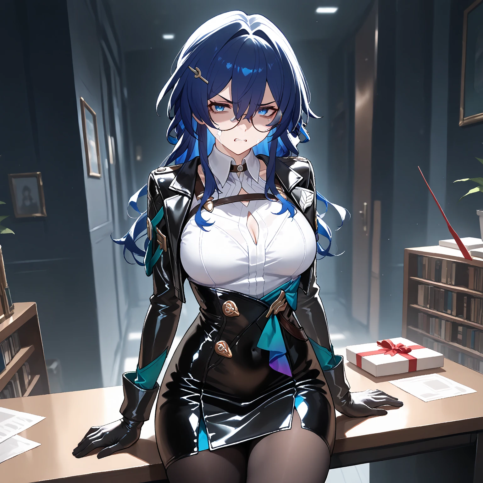 absurderes, (best qualityer), (tmasterpiece), (ultra - detailed: 1.2), (Fotorrealista: 1.1), (A high resolution), 1girll,(injury:1.1),(bloods:1.1), Xiaonan \(Naruto\), (Bunny girl outfit,Long white stockings), Perforated Rabret, (Paper:1.2), (In the bathhouse,stooped,looking at book,Wear half-rimmed glasses,Be red in the face,Be red in the face, up)