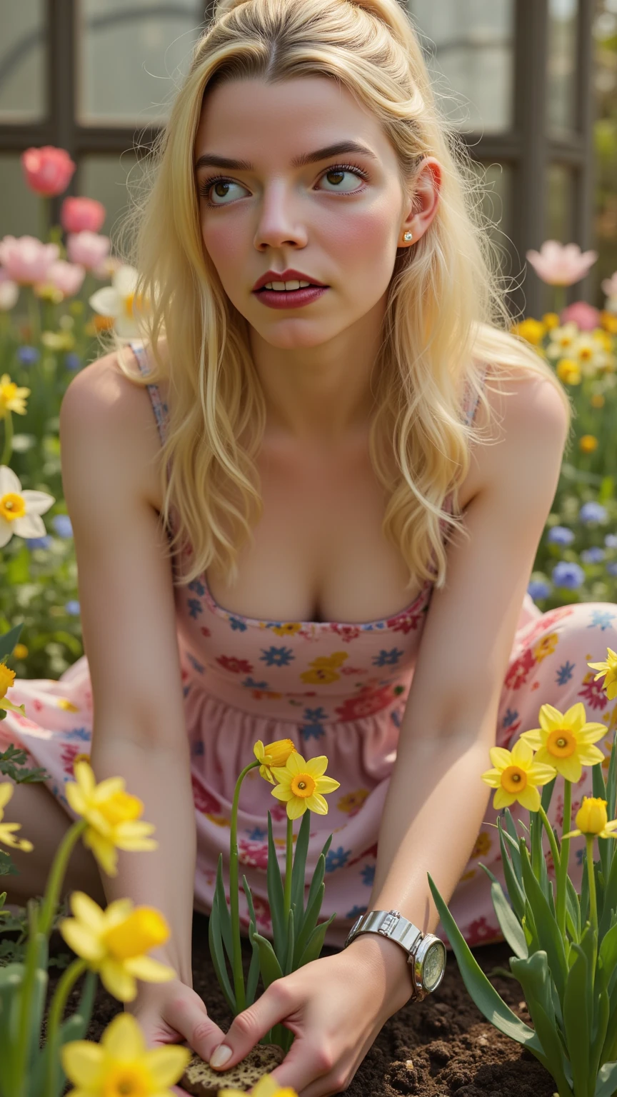 Loves, And he doesn't like, tears off chamomile petals, Divination on a daisy, Girl 16 years old, Russian, sitting on a bench in a meadow with daisy flowers, Makeup artists do makeup for celebritieasterpiece:1.2), Best Quality, Masterpiece, hight resolution, Original, extremely detailed wallpaper, perfect lighting,(extremely detailed CGI:1.2), (small breasts:1.3) , (topless:1.4)