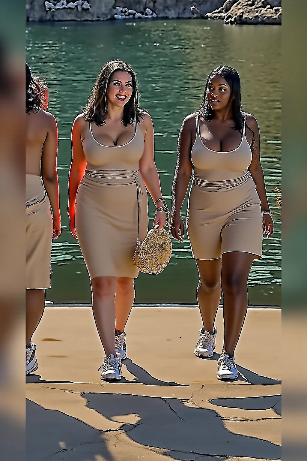 2 nice females go shopping in leotards and high heels