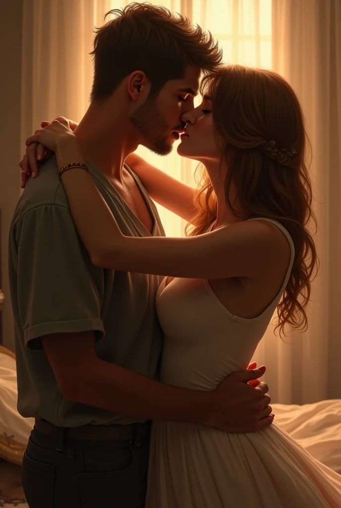 Beautiful woman kissing a man
