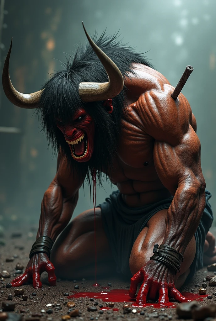 a predator yautja, dark green skin, glowing purple eyes, holding a katana sword, inspired samurai helmet with red markings, crouching in the darkness, (best quality,4k,8k,highres,masterpiece:1.2),ultra-detailed,(realistic,photorealistic,photo-realistic:1.37),concept art,cinematic lighting,dramatic pose,hyperdetailed,intricate details,dramatic shadows,powerful,intense,menacing