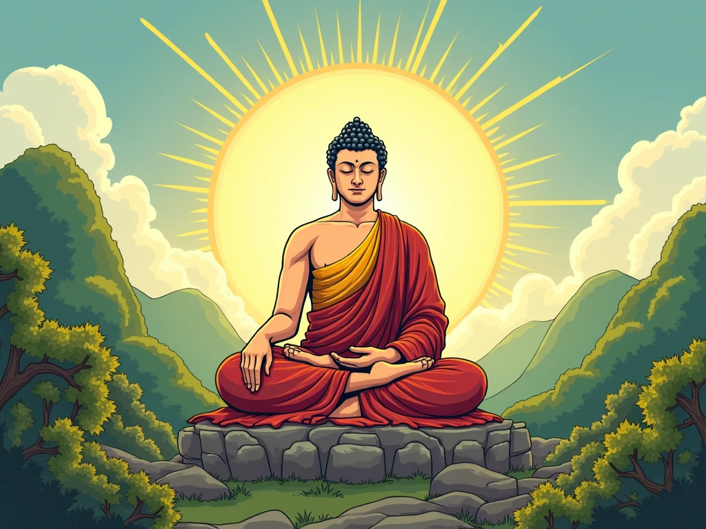 Gautam budh god sitting in the tree. Cartoon style