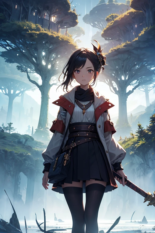 (Masterpiece, top quality, highest quality, official art, beautiful and aesthetic: 1.2), 1 girl, solo, marquise, adventurer, hood, meadow, detailed background, otherworldly fantasy with overwhelming modeling and super detailed amount of writing, one of the most powerful battle scenes, deep and detailed background, cute and beautiful girl, imaginative Cute girls, imaginative posing