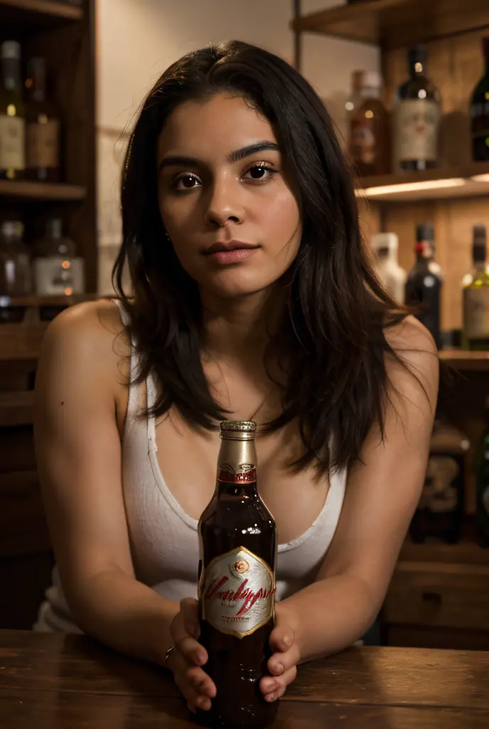 A naked cunt shoved a bottle of cognac into her vagina
