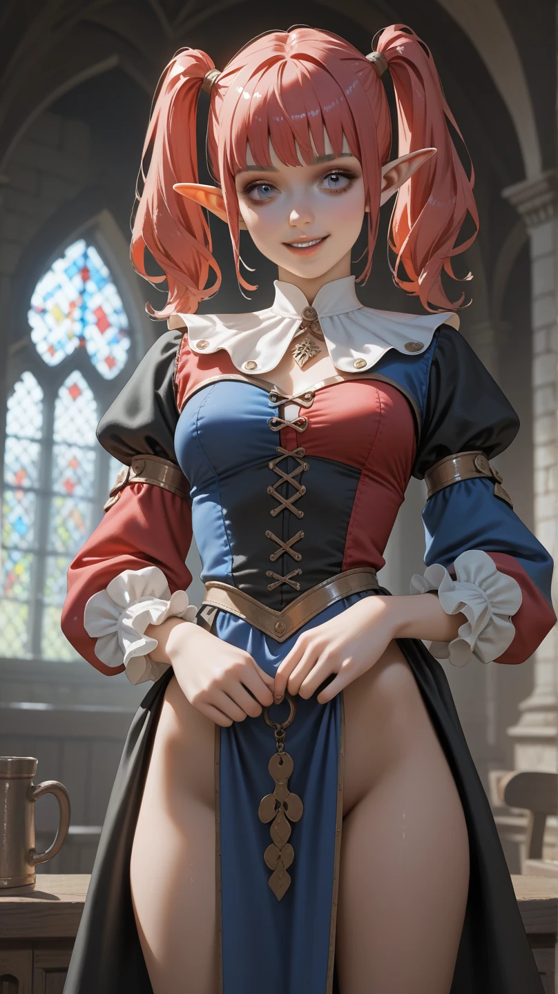 ((best qualityer)), ((work of art)), (detailded), 4K, 1 sorceress in shiny black clothes, light red hair, dark skin color, fantasy genre portrait, fantasy character photo, Retrato Mediovale, como um personagem de fantasia Mediovale, maiden , Lady ,Estilo Mediovale, dressed in yellow medieval clothes, fantasy character portrait, in renaissance style, in a high renaissance style, covered bust, linda maiden fantasia , Mediovale, jogo de fantasia Mediovale, european woman,(deep environment) in the background a hall of a royal palace , clear lighting, detailed shadows