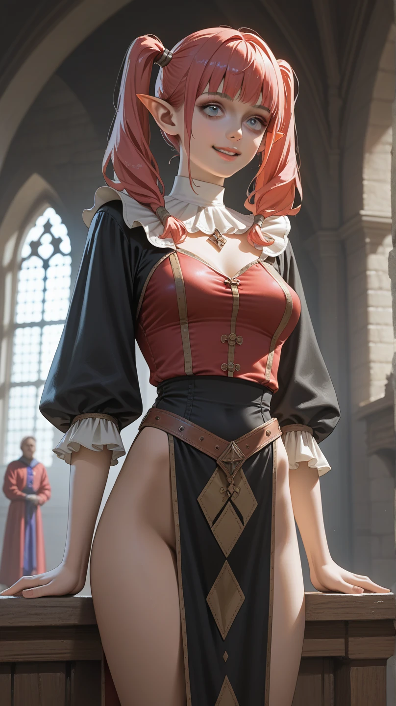 1girl, anna from frozen, astonishing fetish nun, standing up, spread knees, semi-naked, veil, lifting up gown right enough to expose a little of her lovely crotch, sexy face, sexy, voluptuous, huge heavy enormous gigantic breasts, round cute sweet face, climax transport expression, round sexy ass, kawaii girl, look at viewer, sexy femdom, sweet lovely candid expression, fetish clothes, light_brown leather micro corset, stockings, bottomless, in an ancient castle, large breasts, pink nipples, excited, inviting big promising smile, ginger hair, two braids, hyper detailed realistic scene, ultra low angle shot, dynamic natural pose, 
