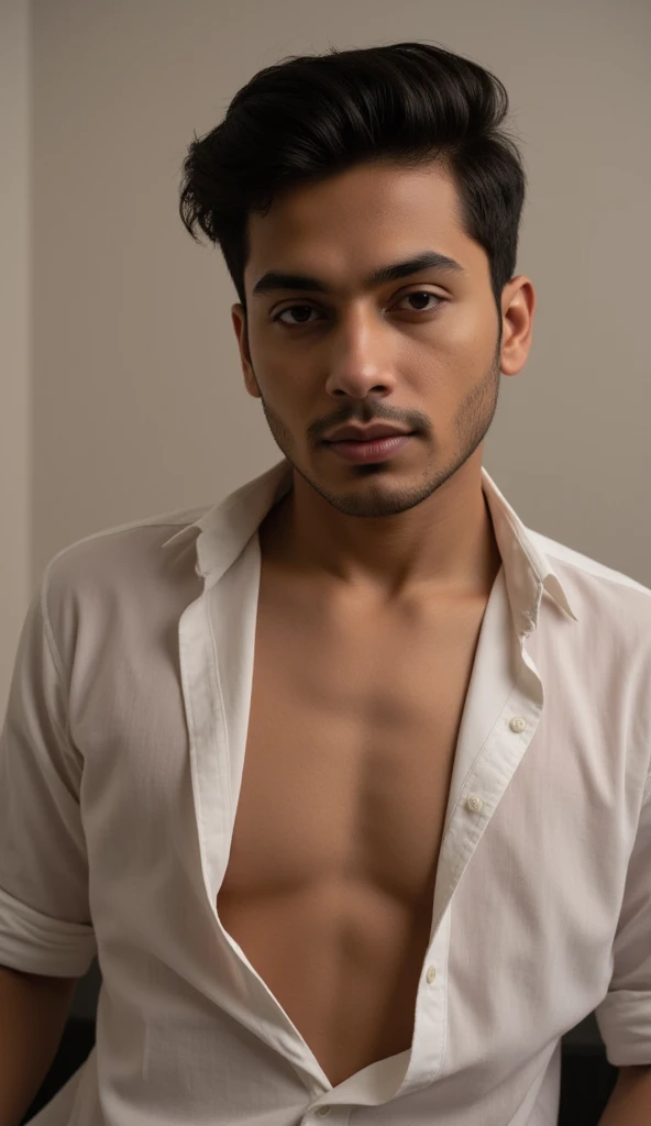 33 year old man, black unibrow, short brown hair, wide nose, long square face, tanned brown skin, 1,61 meters.