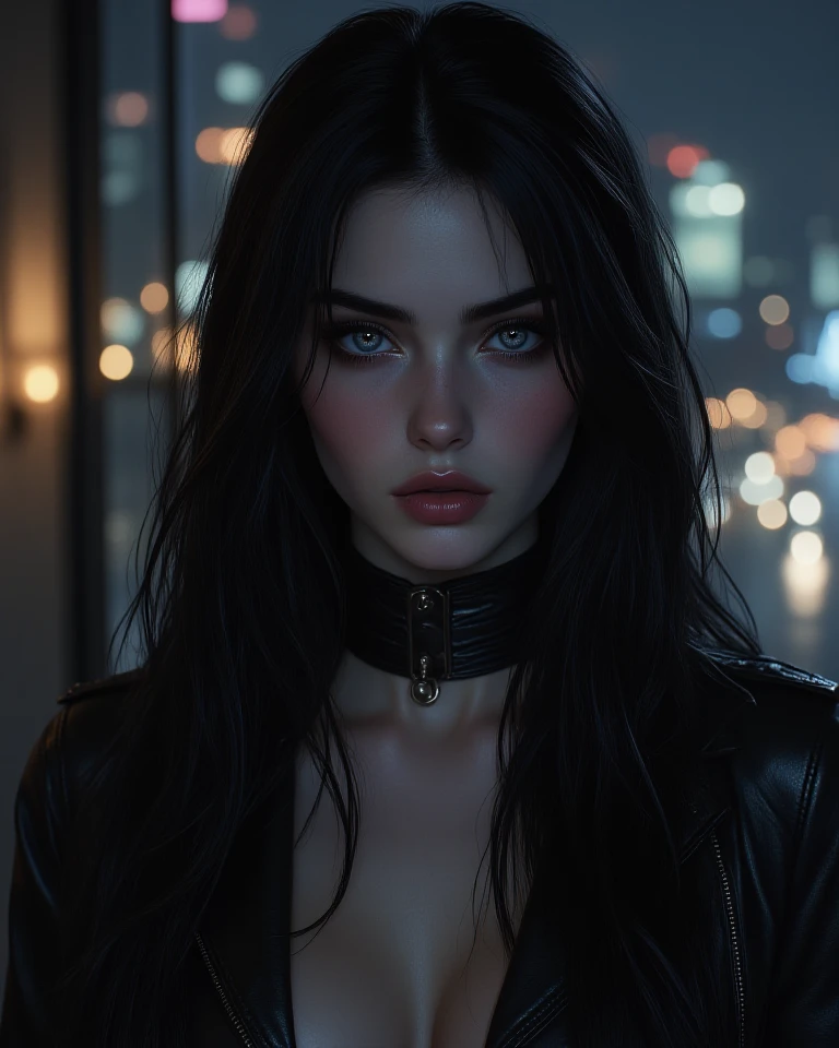a beautiful girl with stunning blue eyes, glowing with magic, gothic makeup, large breasts, open clothing, white blouse, black miniskirt, rain, wet clothes, street, night, (best quality,4k,8k,highres,masterpiece:1.2),ultra-detailed,(realistic,photorealistic,photo-realistic:1.37),HDR,UHD,studio lighting,ultra-fine painting,sharp focus,physically-based rendering,extreme detail description,professional,vivid colors,bokeh,portrait,fantasy,dark,moody