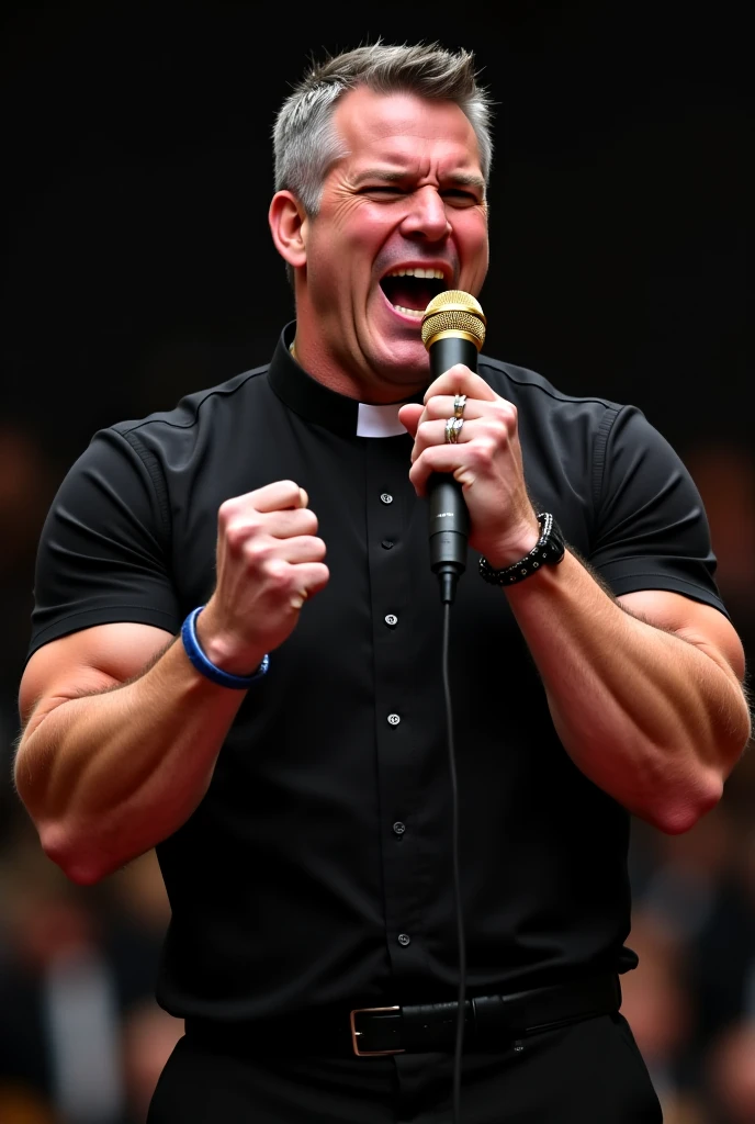 A European church pastor holding his penis very hard with the giant glans enjoyed a lot, cum a lot, soaked of cum, cumming, , in front of a window with colored church glass, the pastor wears a sweaty tank top , he has short black hair and a short beard, the shepherd has hairy legs and thighs, Scrawny, well defined scrotum, looking seriously down at the camera, with your mouth closed, appealing.