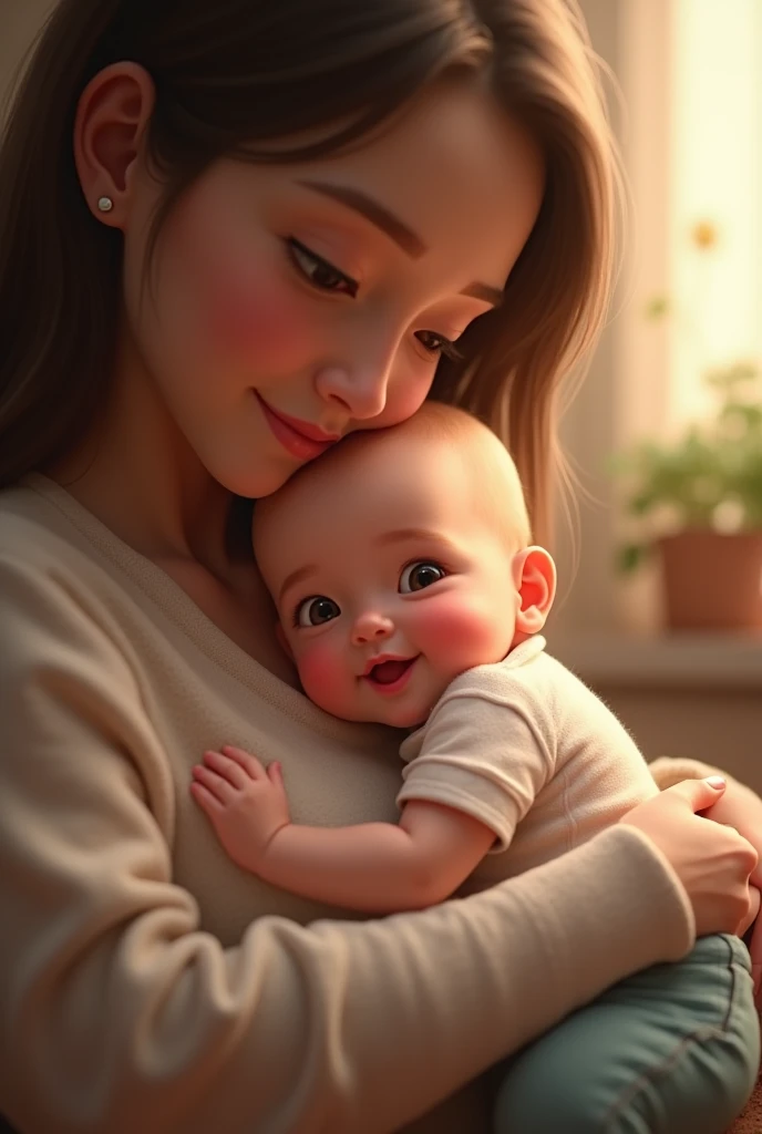 doting mother holding a baby,gently cradling baby in her arms,nurturing care for little ,warm motherly embrace,gentle touch of a mother's hands,affectionate gaze from mother's eyes,soft and delicate baby skin,sweet and innocent smile of the baby,adorned with a floral headband,loving bond between mother and ,peaceful and serene atmosphere,beautiful garden in bloom,colorful flowers in vibrant hues,lush green grass and blooming trees,sparkling sunlight filtering through the leaves,ethereal and dreamy ambiance,impressionist painting style,soft brushstrokes and vibrant colors of oil painting,warm and harmonious color palette,subtle play of light and shadows,masterpiece:1.2,ultra-detailed,realistic:1.37,vivid colors,sharp focus,studio lighting.
