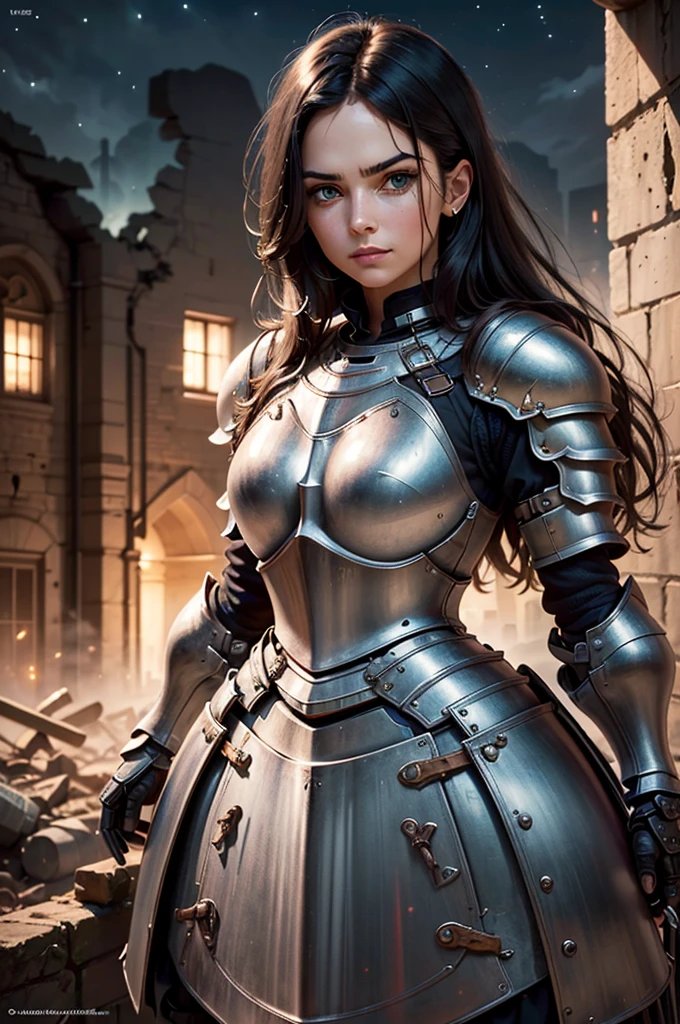 Girl in armor of the ancient Roman Empire、Cute face、ssmile、3CG Animation、Sword in both hands、Stand in the arena、