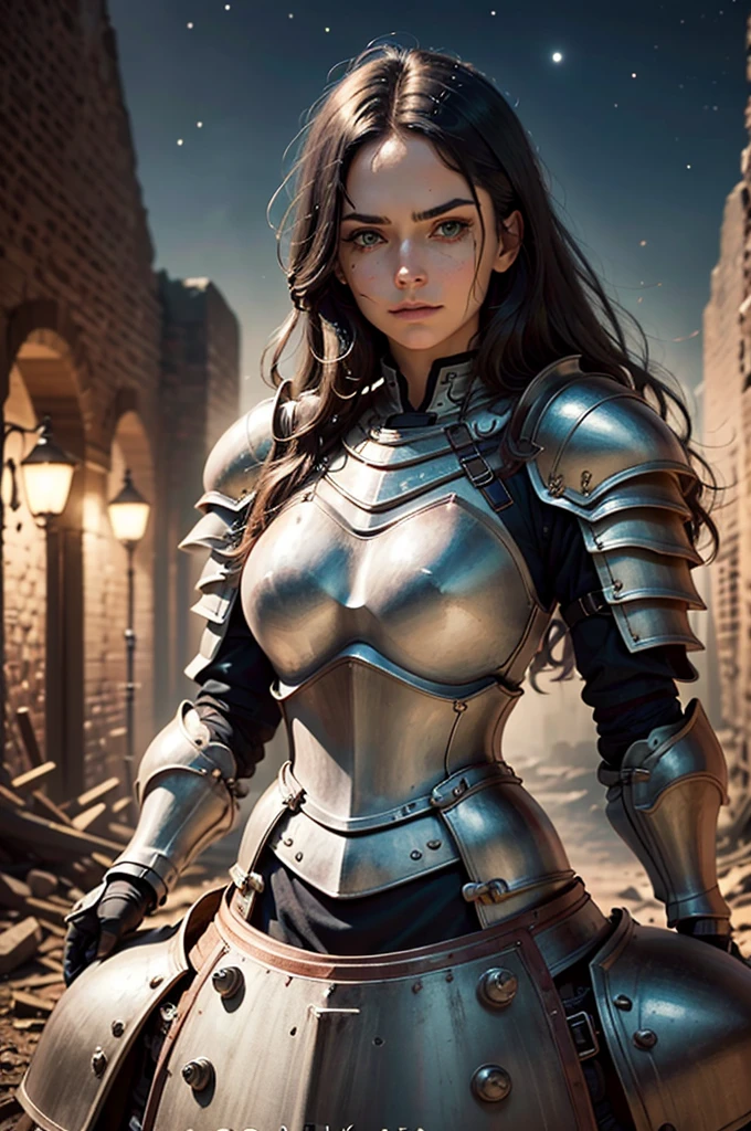 (Top quality, Masterpiece) A young woman in armor stood aside,The expression is stoic. She wears a white tunic underneath her breastplate,There is a badge on it,Indicates that she is a Royal Guard. She has black hair and warm black eyes.