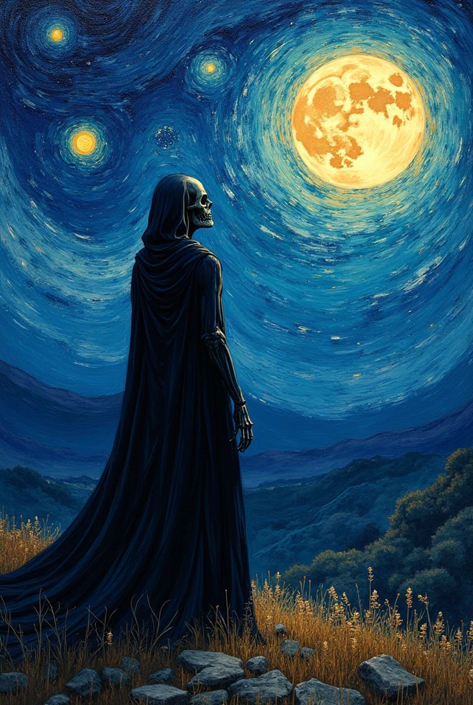 Romantic dark fantasy novel illustration of a Gothic ghost man standing under the stars and moon, with anatomically correct hands, perfect faces, dreamy, by artist Gustav Klimt, by artist "Agostino Arrivabene". Candy clouds, stars by artist "Eileen Agar", Royo, beautiful face, detailed eyes, red